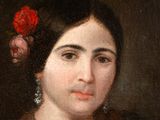 a painting of a woman with a flower in her hair