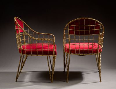 Travail égyptien Paire de fauteuils gondole en cordage de fe…