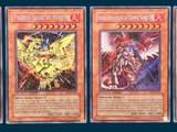 four cards of different colors and designs on a blue background