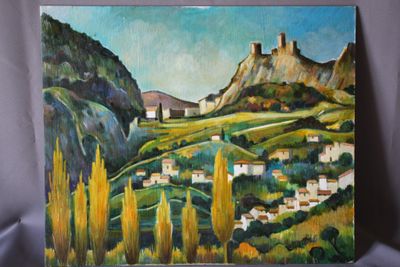 Max TOUTAIN (1935-2006), "Au pied du château cathare", huile…