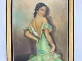 painting of a woman in a green dress in a gold frame