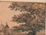 a painting on the wall of a building with a tree in front of it