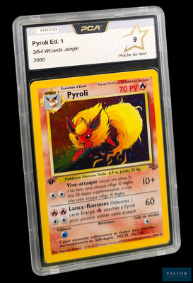 gros plan d'une carte pokemon dans un étui en plastique