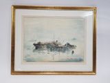an image of a picture of a painting of a boat in the water