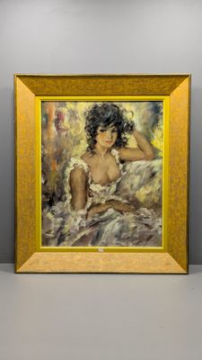 une peinture représentant une femme assise sur un lit