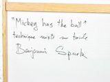 a white board with writing on it that says mickey has the ball