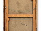 an old picture of a wooden frame with writing on it