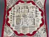 une image représentant une écharpe rouge et blanche sur laquelle figure l'illustration d'un ustensile de cuisine