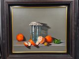 a picture of a painting of oranges and a jar