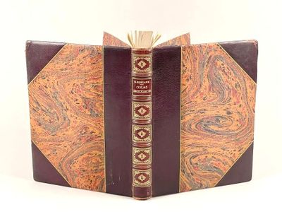 un vieux livre à la couverture marron et aux bords dorés et rouges