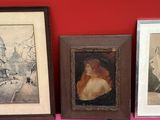 three framed pictures of a woman in a white dress and a man in a white robe