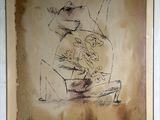 tableau représentant un homme assis sur une chaise, avec un chat sur les genoux
