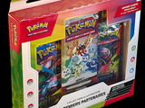 a box of pokemon cards on a black background