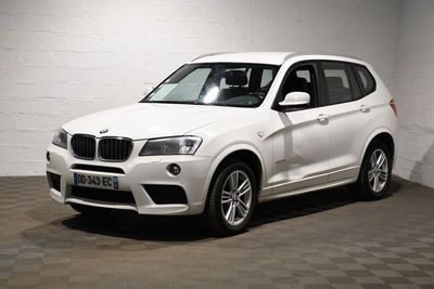 Le SUV BMW blanc est garé dans une pièce blanche.