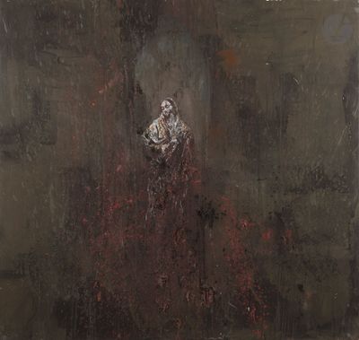 une image d'un tableau représentant une femme en robe rouge