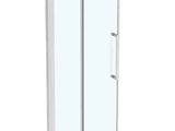 a close up of a glass shower door on a white background