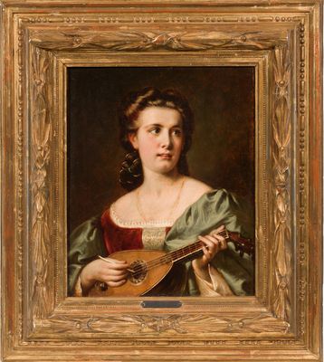 un tableau représentant une femme tenant une mandoline