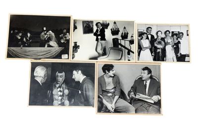 several black and white photos of a group of people in a room