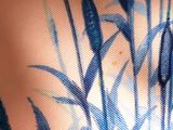 a picture of a painting of blue flowers in a vase