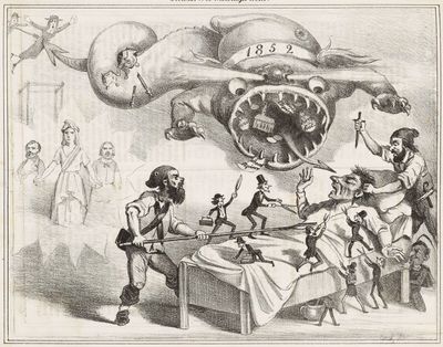 a drawing of a group of people in a room