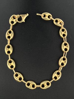 Débris de bracelet en or jaune 750 millièmes à maille grains de café.  - Photo 1