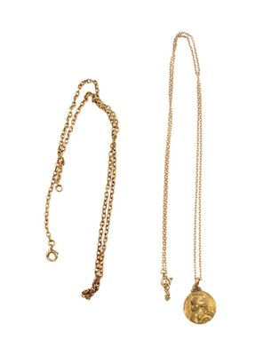 a close up of two necklaces on a white background