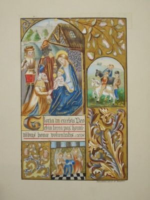 une reproduction d'un tableau représentant une crèche de style médiéval