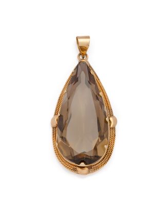 un grand pendentif en forme de larme en quartz fumé, monté sur une chaîne en or
