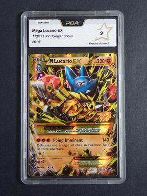 a close up of a card in a plastic case on a table