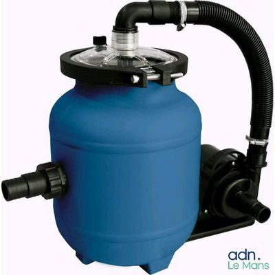 a close up of a blue tank with a hose attached to it