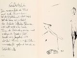 dessin représentant un homme debout devant le dessin d'une femme