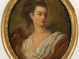 portrait of a woman in a white dress in a gold frame