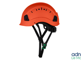 an orange helmet that is attached to the side of a helmet
