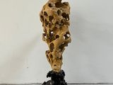 a sculpture of a piece of wood that is on the ground
