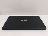 the back of a black laptop computer sitting on top of a white table