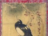 a painting of a bird sitting on a branch of a tree