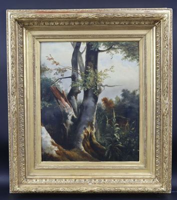 un tableau représentant un vieil arbre avec un oiseau dessus