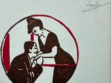 a drawing of a woman and a child in a circle