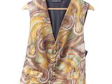 the vest is made of silk and has a multicolored pattern