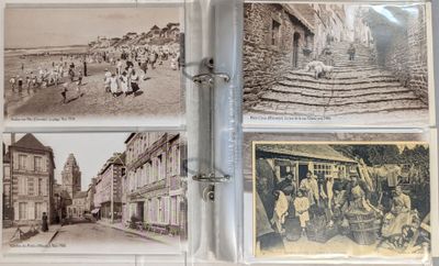 des photos de personnes et de bâtiments dans cet ancien album photo