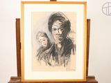 a drawing of a man and a woman on a easel