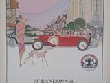 une affiche représentant une femme qui promène son chien devant une voiture