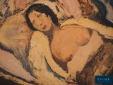 a painting of a woman laying on a bed