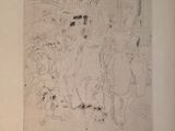 an old drawing of a group of people in a room