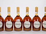 six bouteilles de vin sont alignées sur une surface blanche