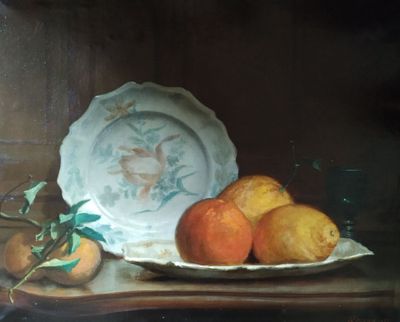 BESSON, 1887 Nature morte aux citrons et à l'assiette de faï…
