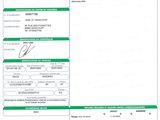 a green and white document with a barcode on it