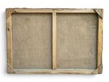 an old wooden frame with a window on a white background