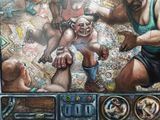 a painting of a wrestling match being played on the screen
