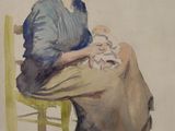 tableau représentant une femme assise sur une chaise, un bébé sur les genoux
